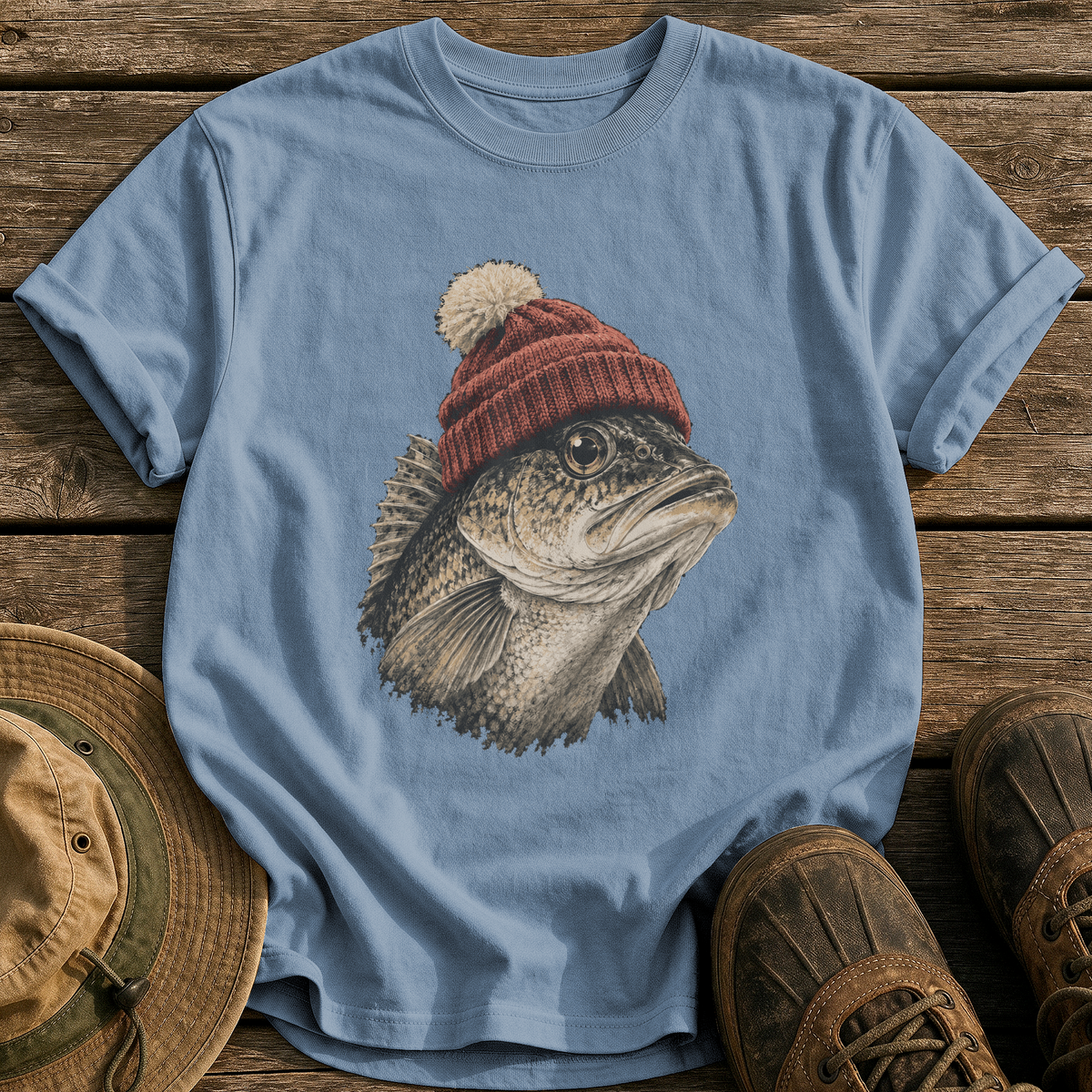 Walleye In A Beanie tee - Blue Jean - front