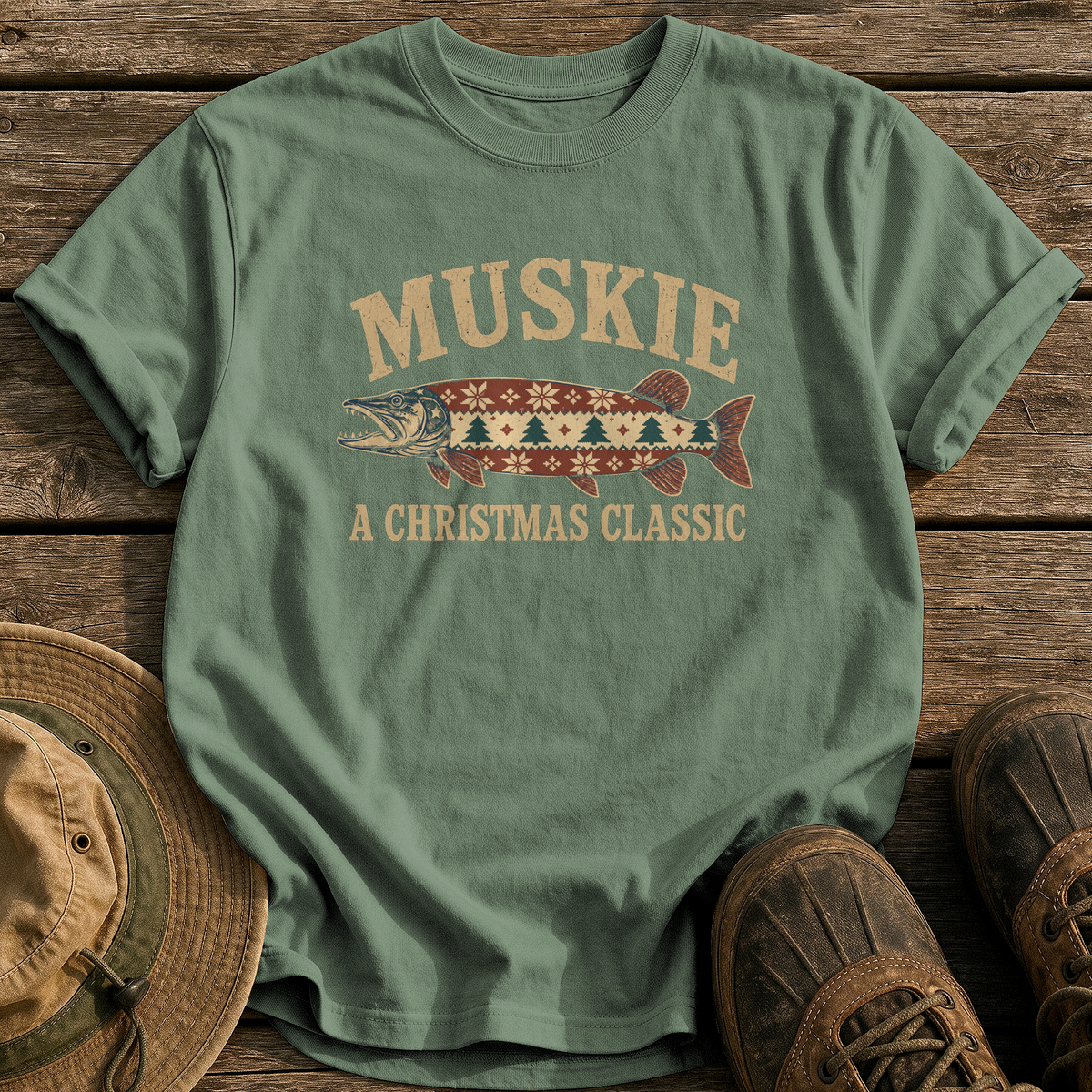 Muskie, A Christmas Classic tee - Moss - front