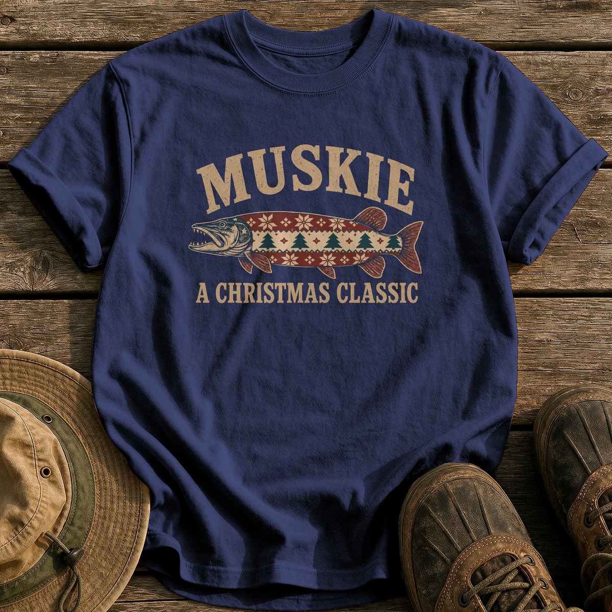Muskie, A Christmas Classic tee - True Navy - front