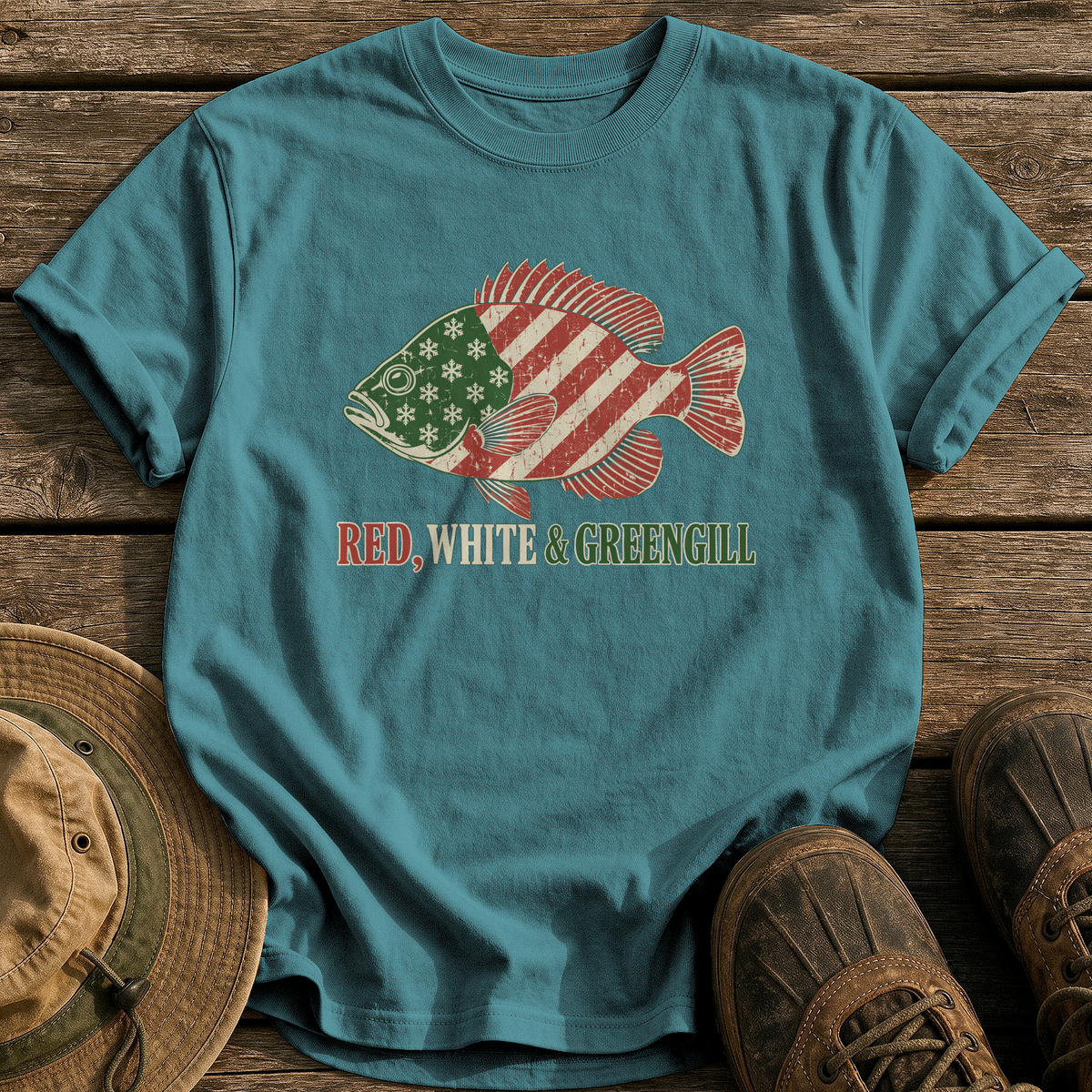 Red, White & Greengill tee - Blue Spruce - front