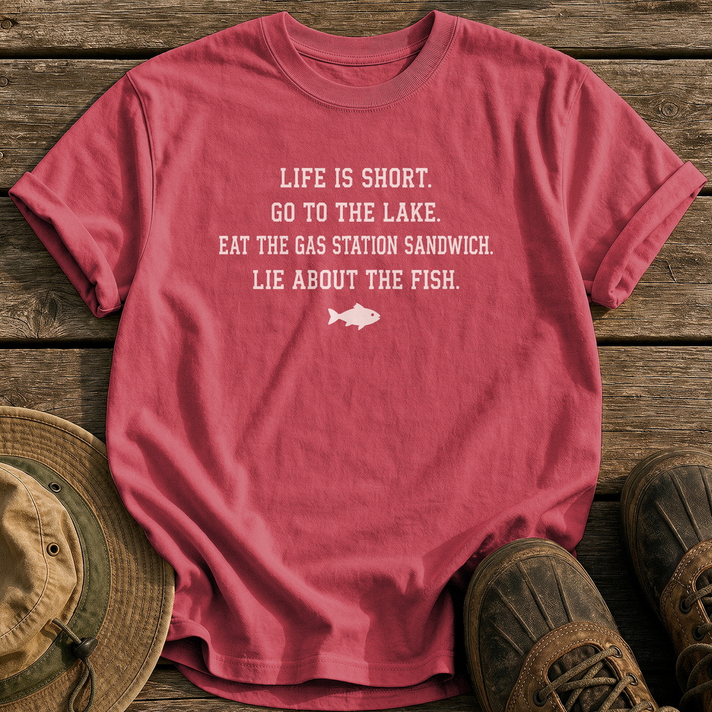 Life Is Short, Go Fishing tee - Chili - front