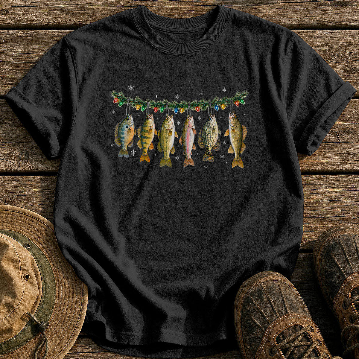 Christmas Fish Garland tee - Black - front