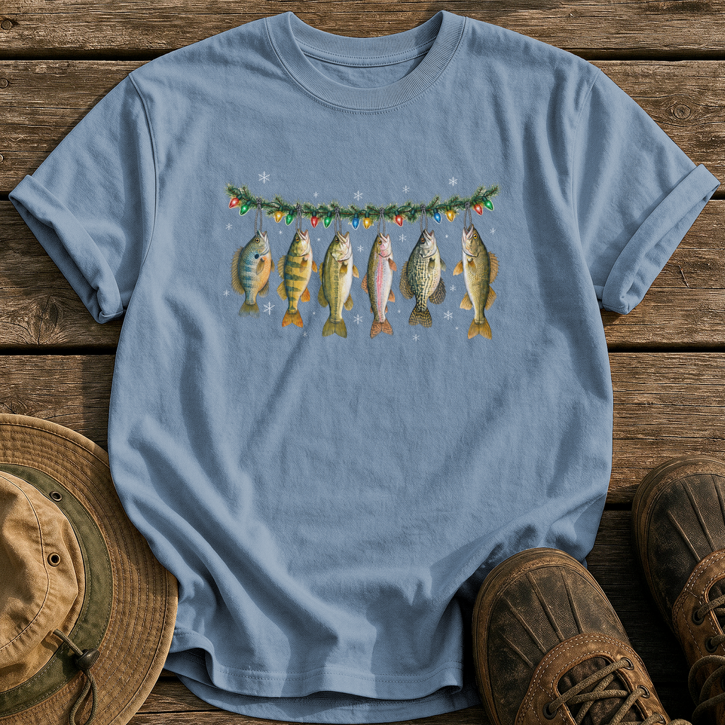 Christmas Fish Garland tee - Blue Jean - front