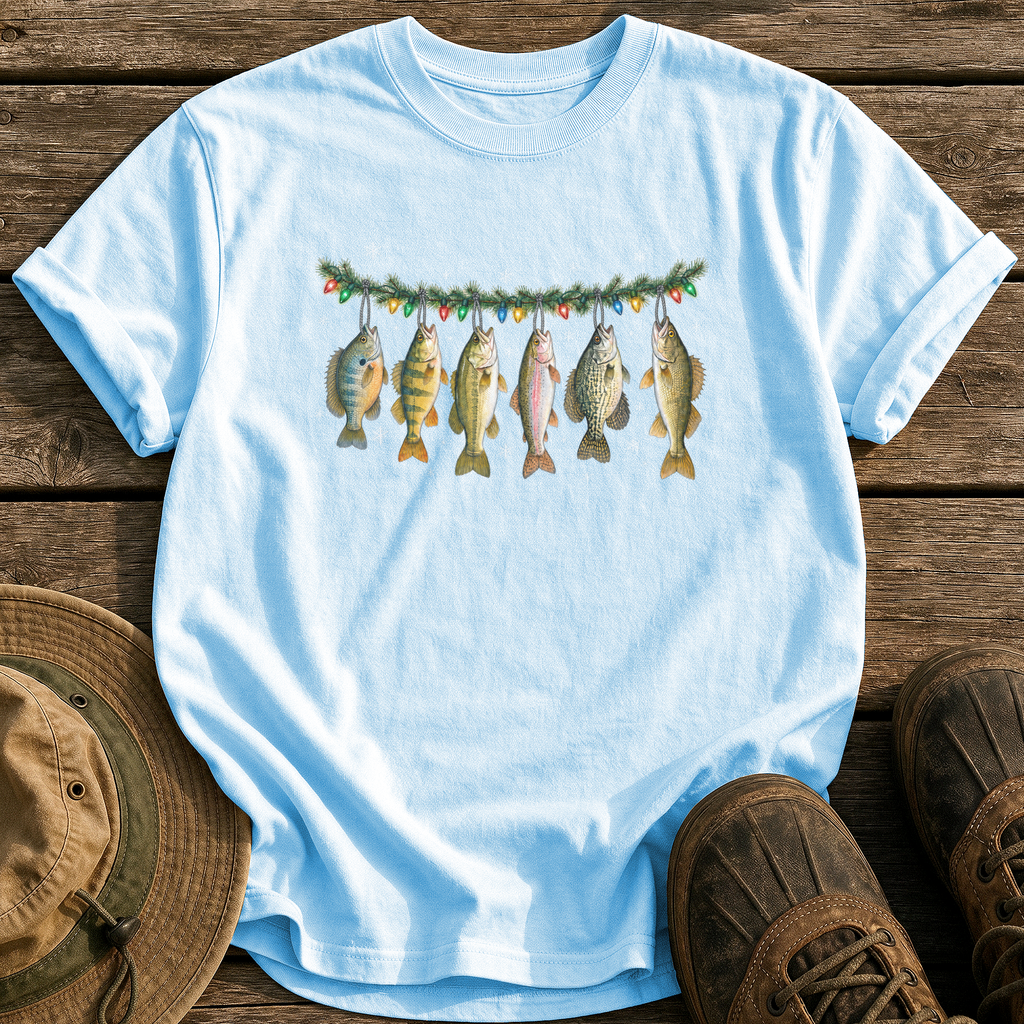 Christmas Fish Garland tee - Chambray - front