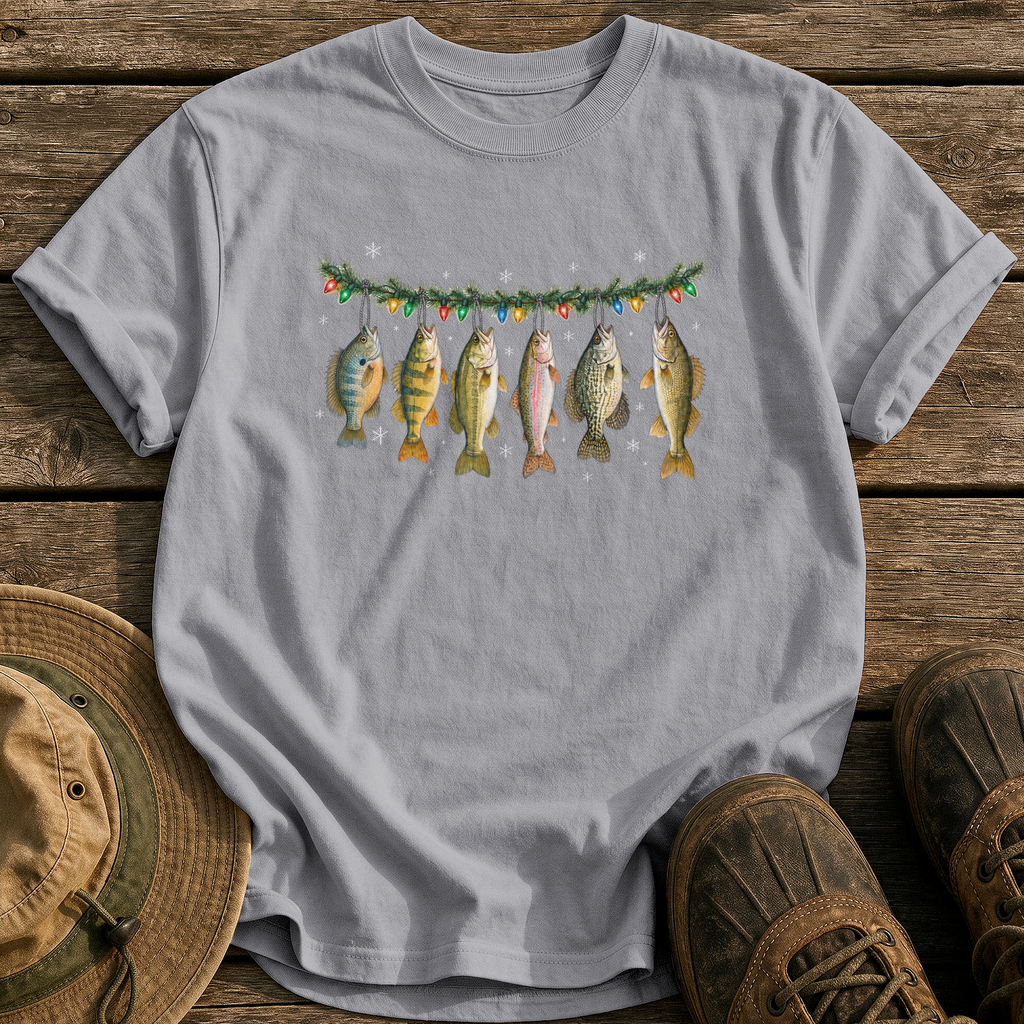 Christmas Fish Garland tee - Grey - front