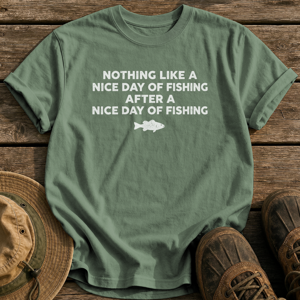 A Nice Day Of Fishing tee - Moss - front