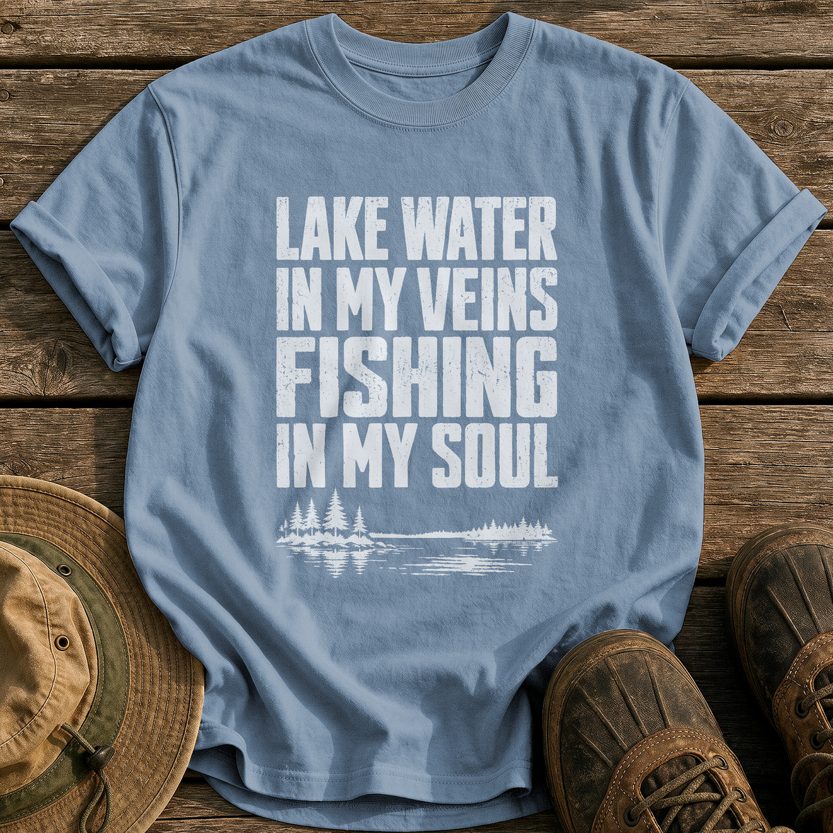 Lake Water In My Veins tee - Blue Jean - front