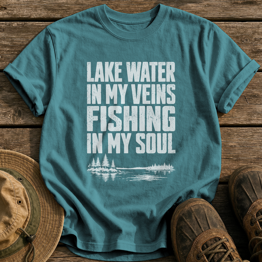 Lake Water In My Veins tee - Blue Spruce - front