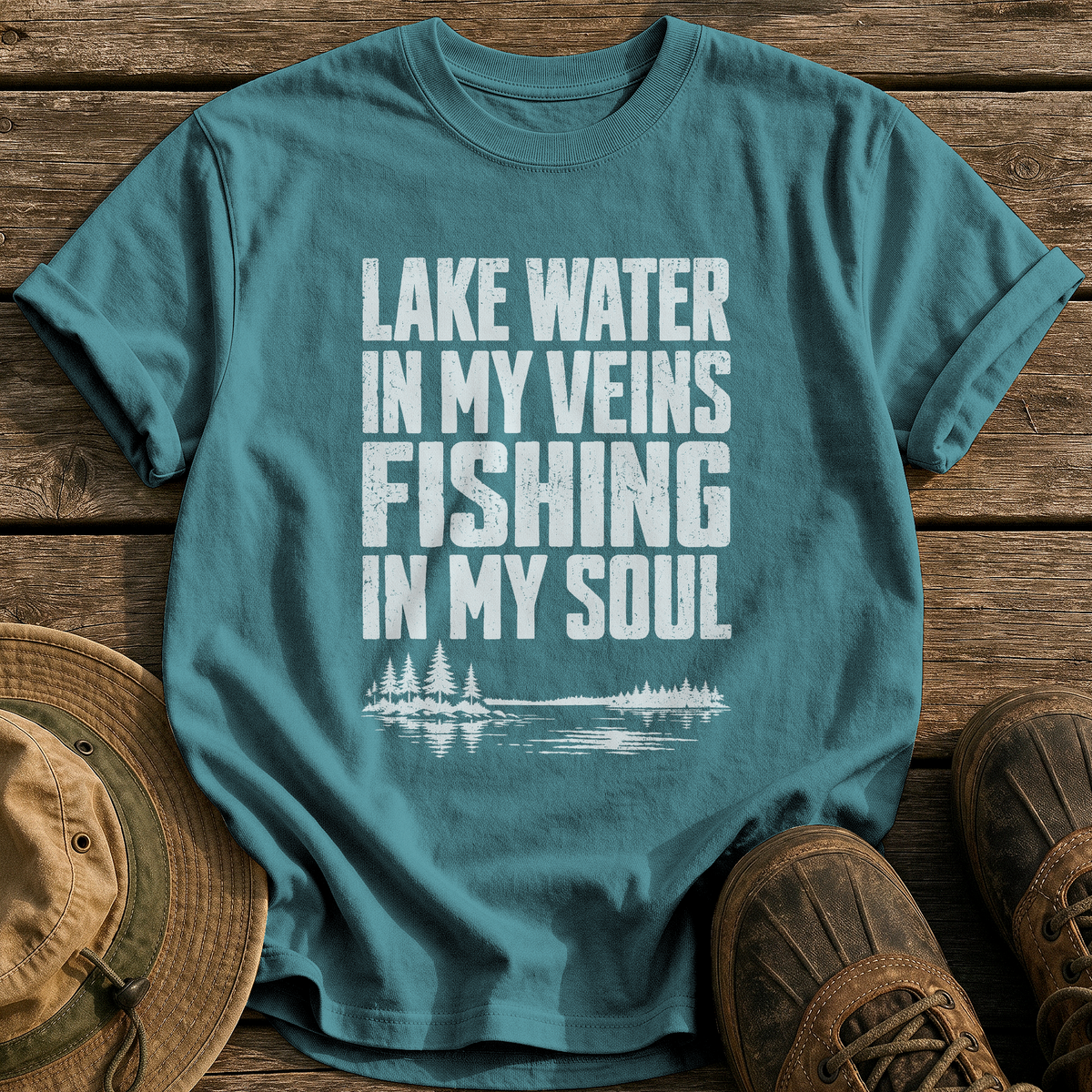 Lake Water In My Veins tee - Blue Spruce - front