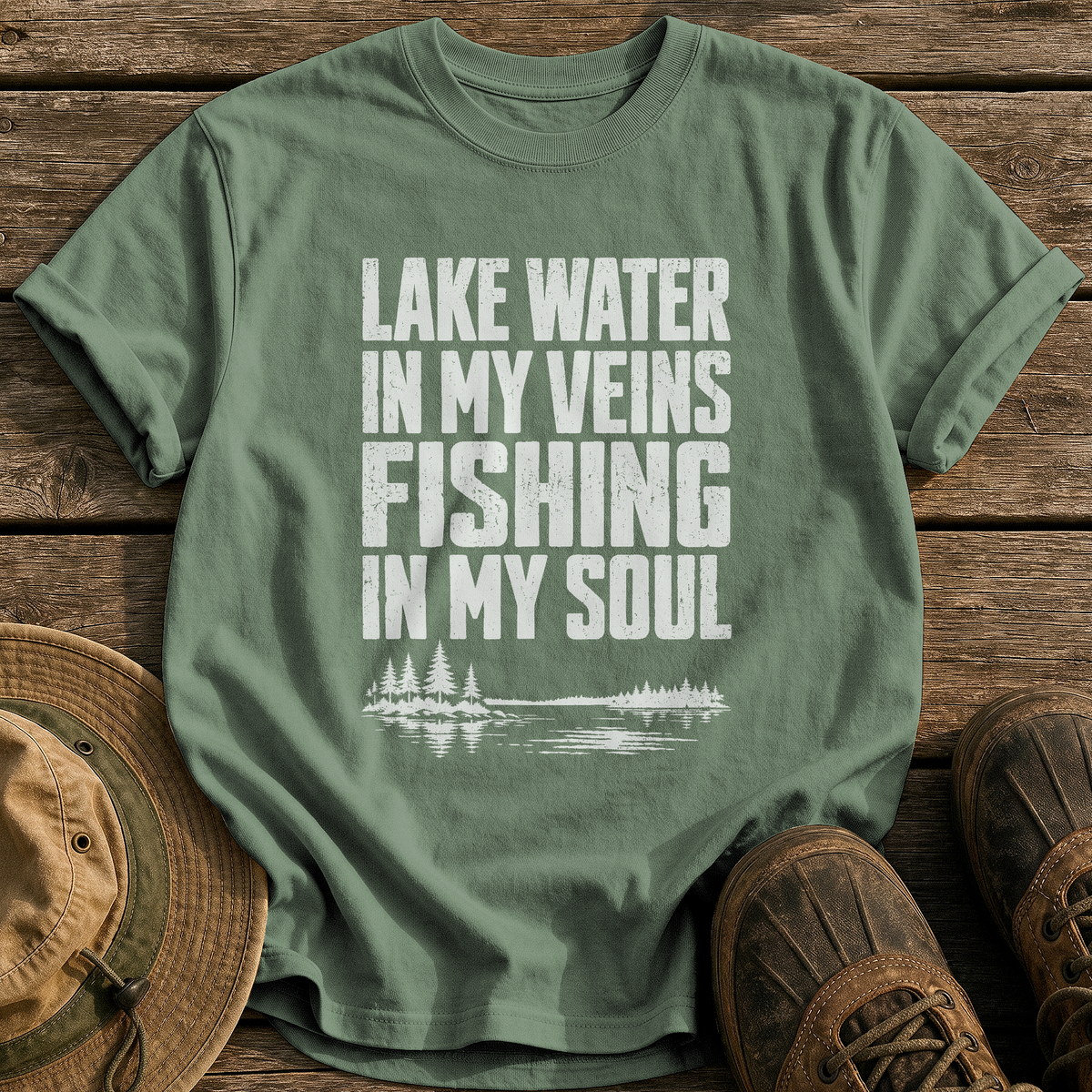 Lake Water In My Veins tee - Moss - front