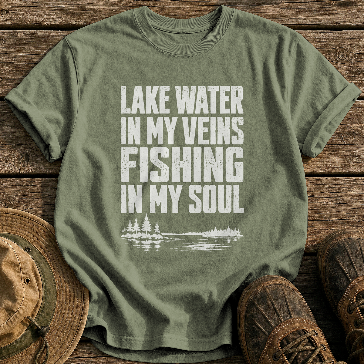 Lake Water In My Veins tee - Sage - front