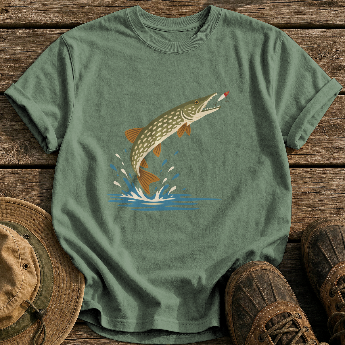 Mid-Century Pike tee - Moss - front