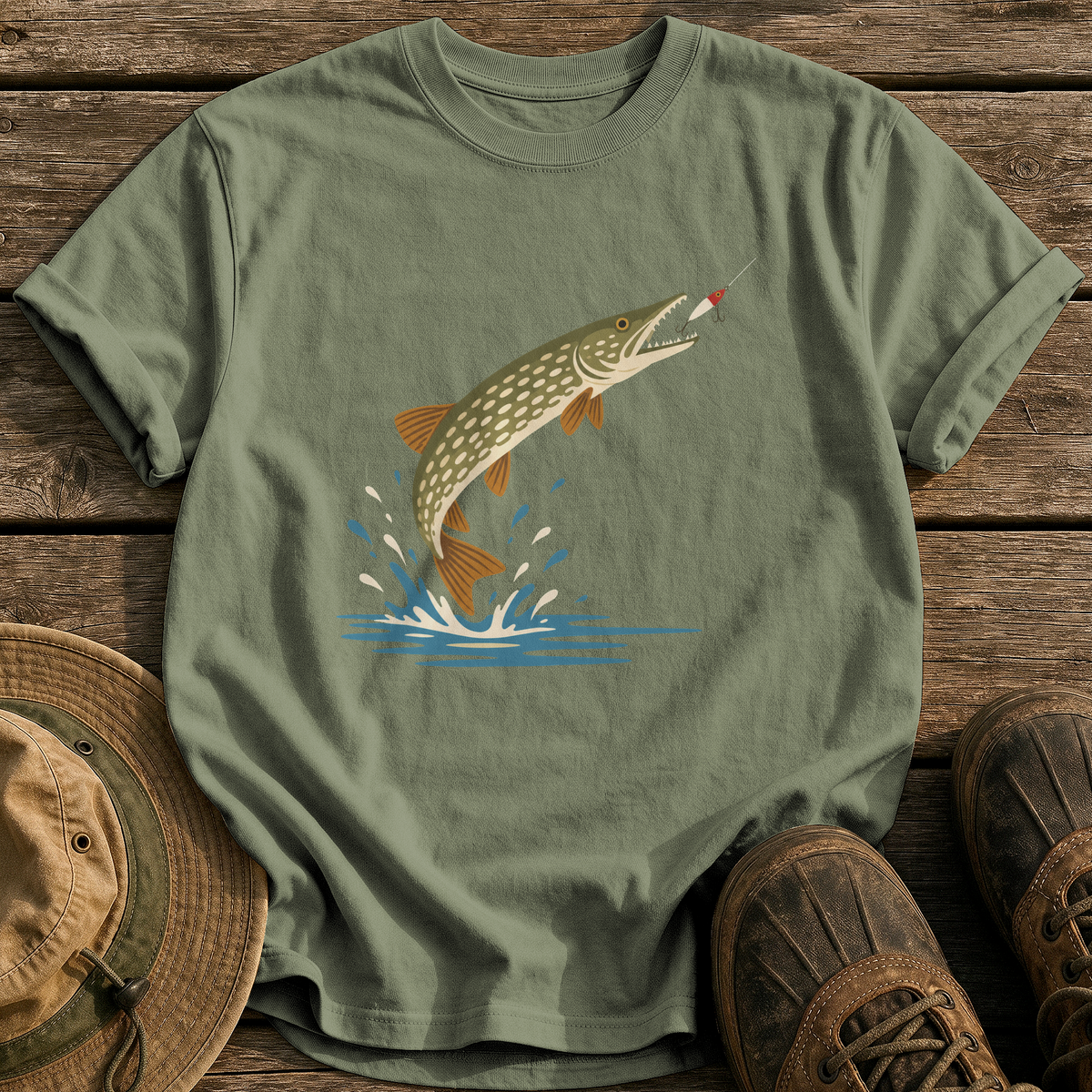 Mid-Century Pike tee - Sage - front