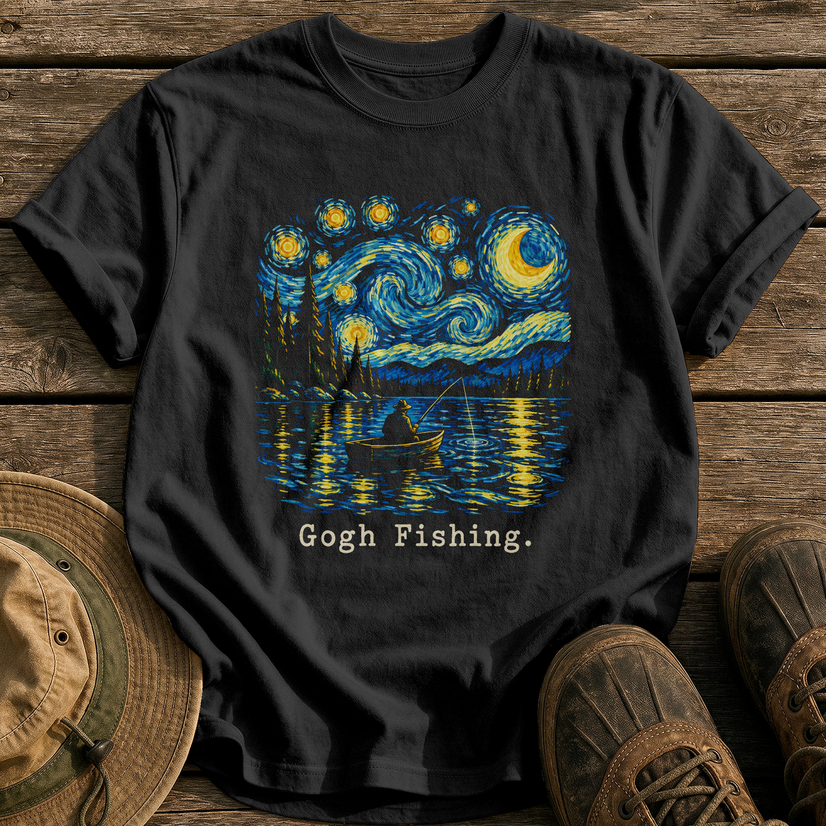 Gogh Fishing tee - Black - front