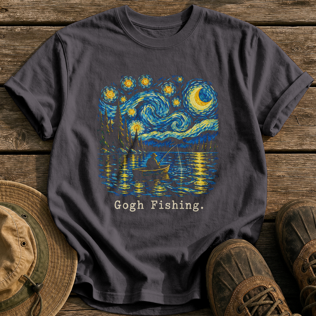 Gogh Fishing tee - Graphite - front