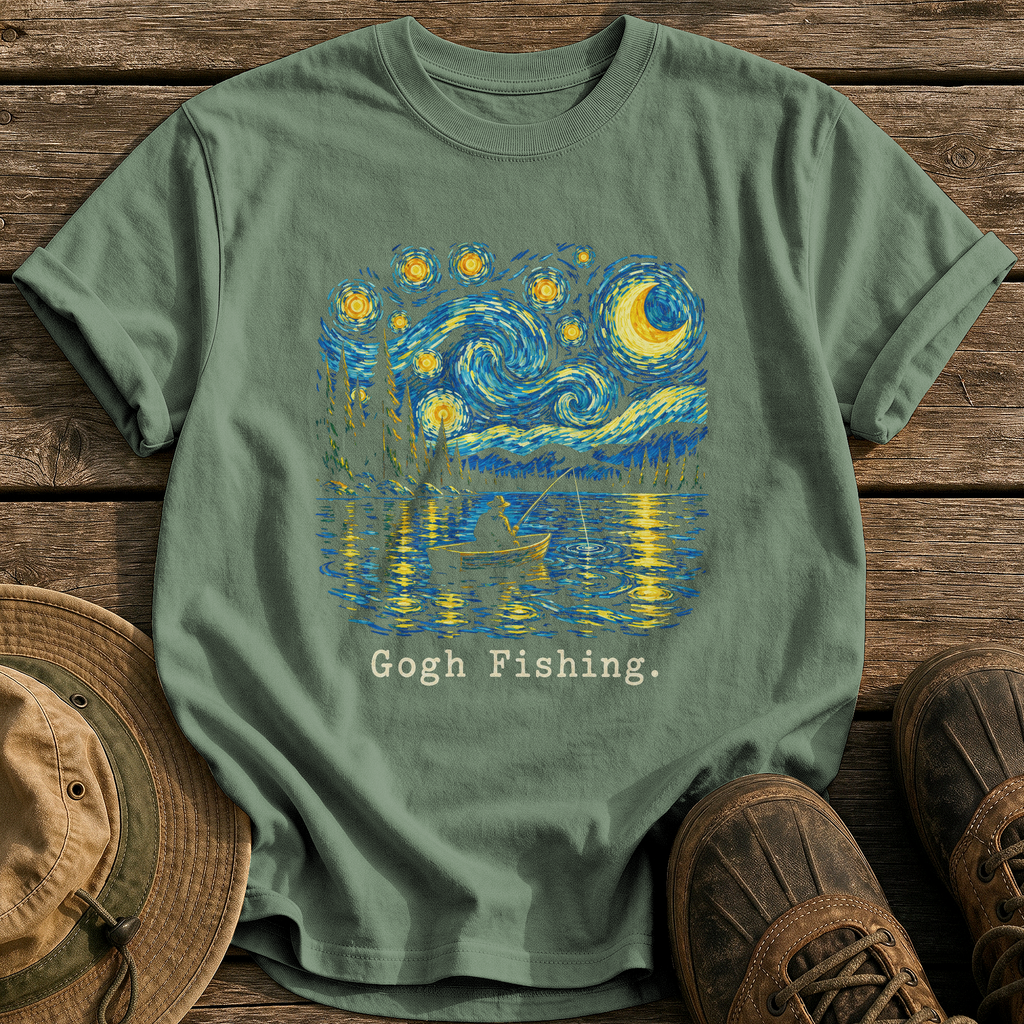 Gogh Fishing tee - Moss - front
