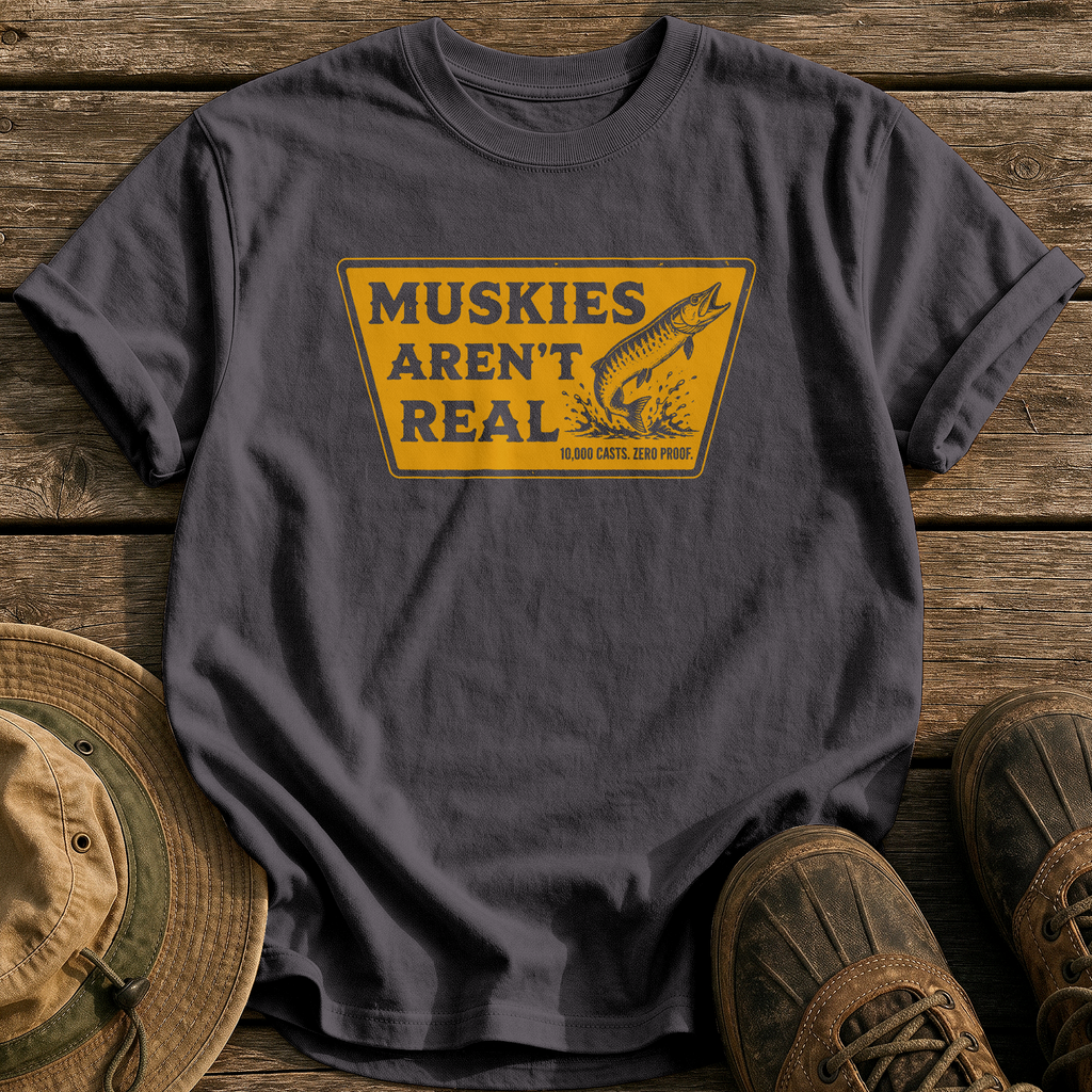 Muskies Aren't Real tee - Graphite - front