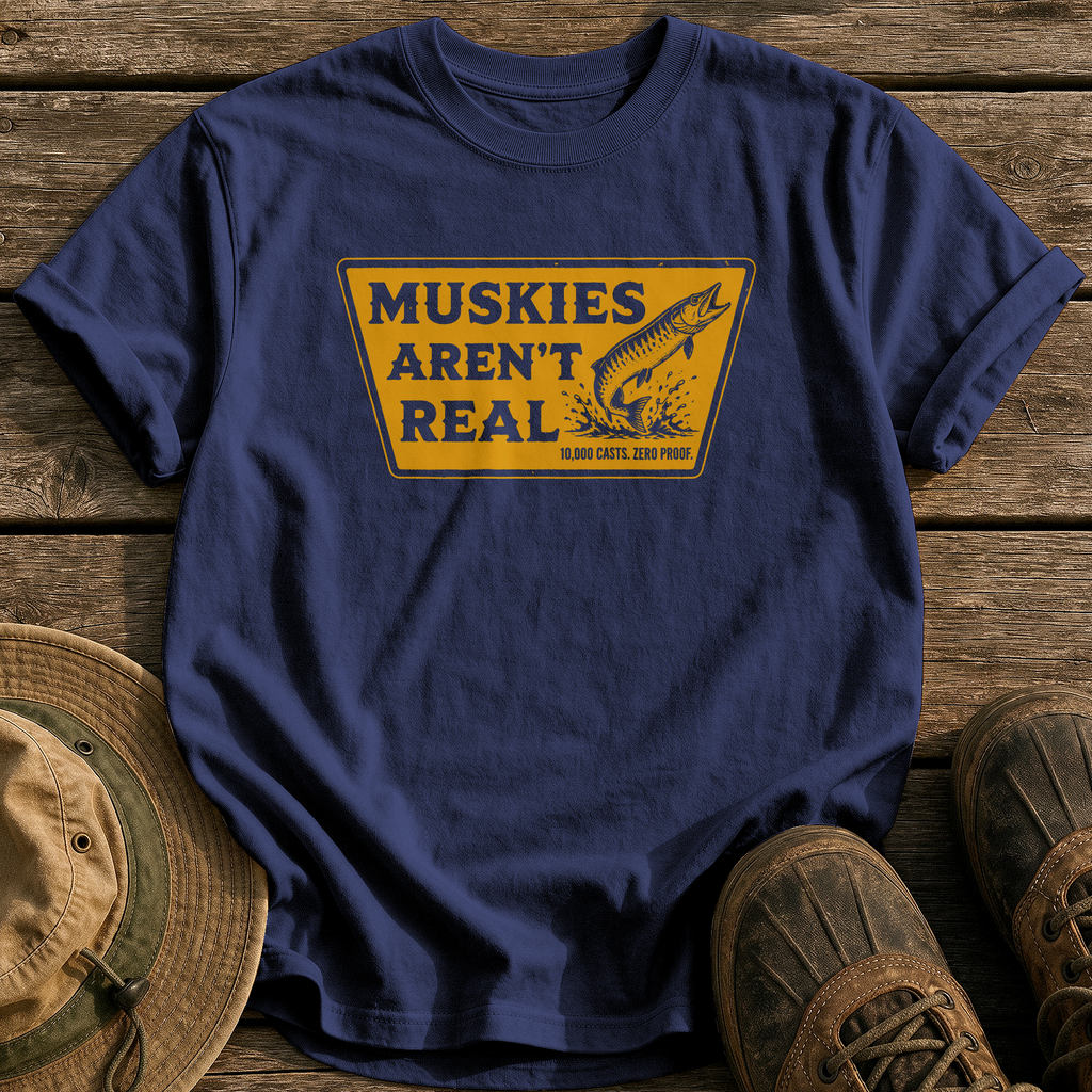 Muskies Aren't Real tee - True Navy - front