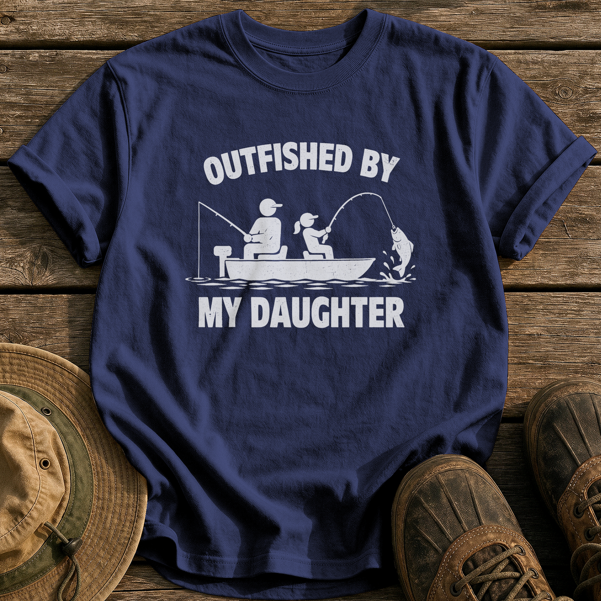 Outfished By My Daughter tee - True Navy - front