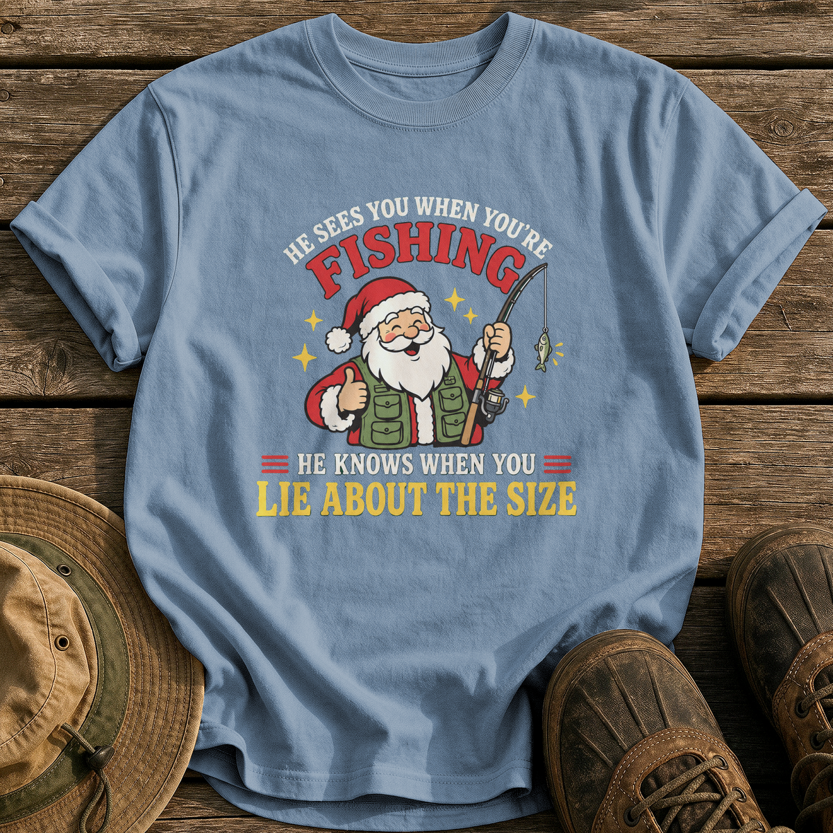 He Sees You Fishing tee - Blue Jean - front