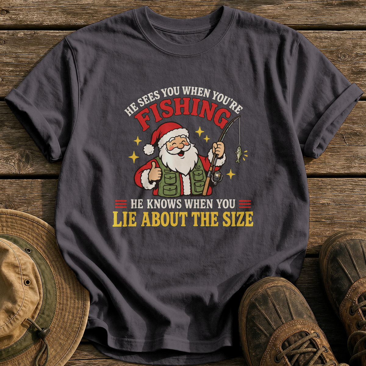 He Sees You Fishing tee - Graphite - front