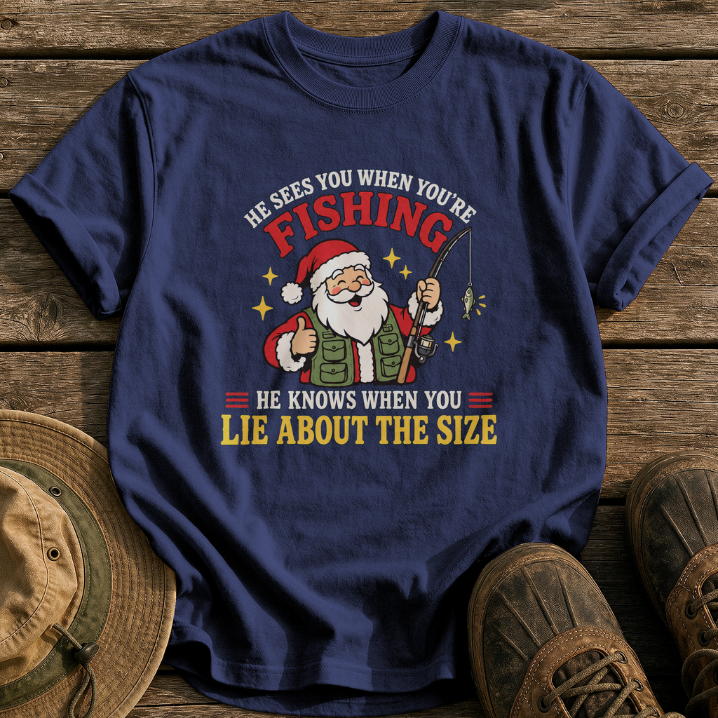 He Sees You Fishing tee - True Navy - front