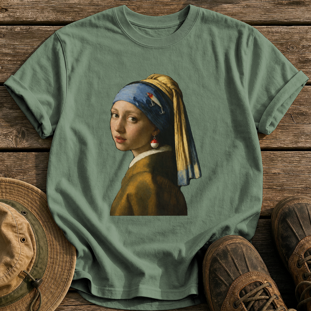 Girl With A Bobber Earring tee - Moss - front