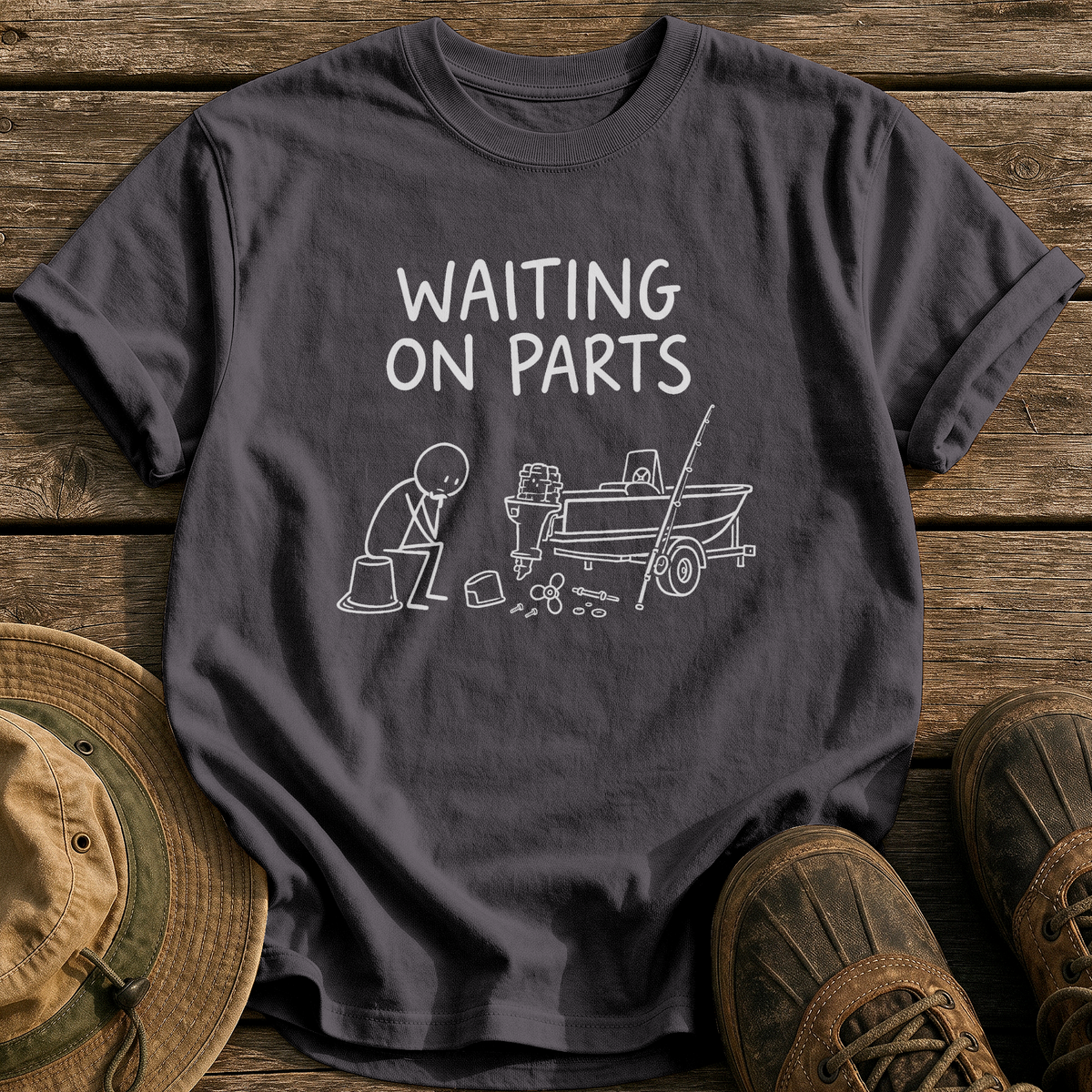 Waiting On Parts tee - Graphite - front
