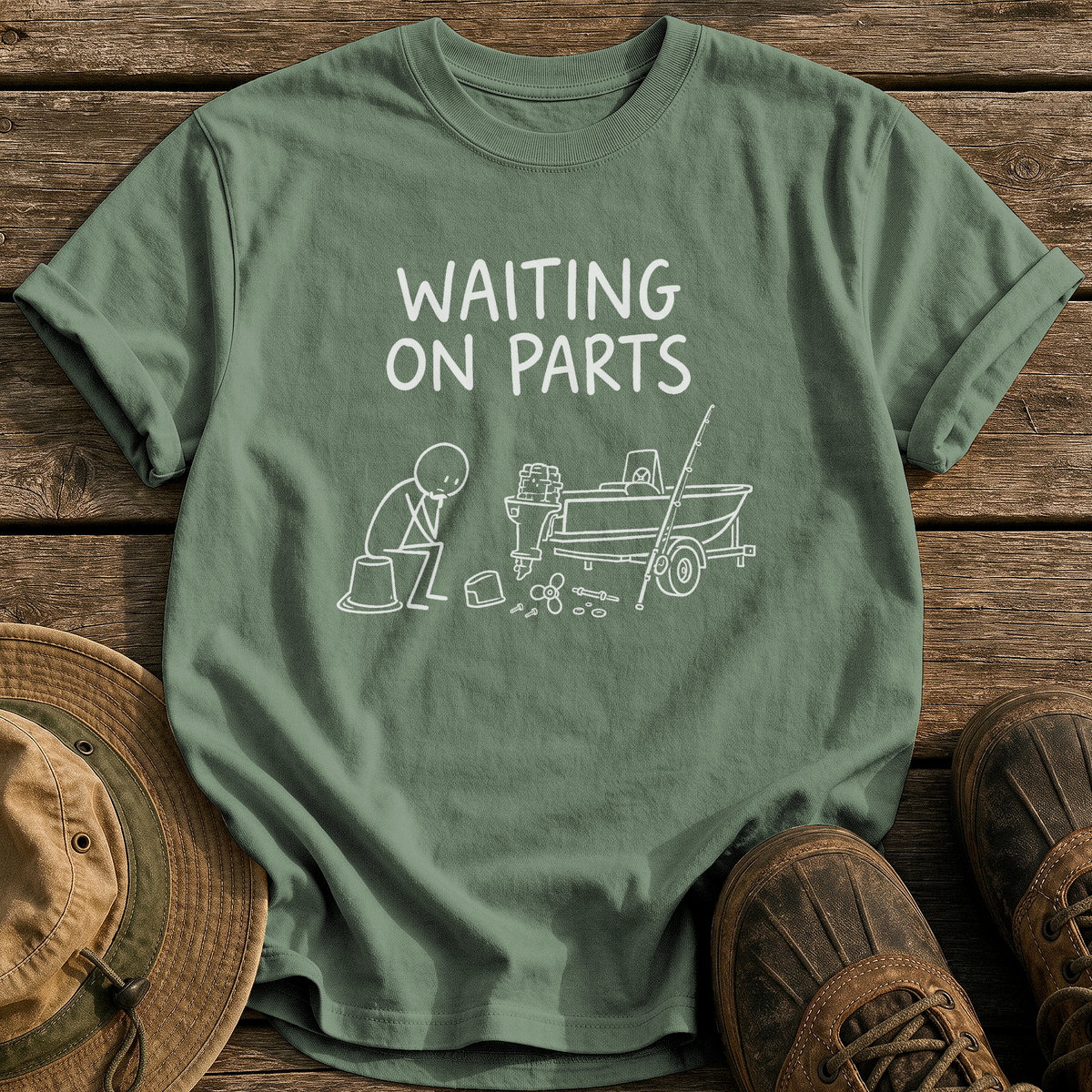 Waiting On Parts tee - Moss - front