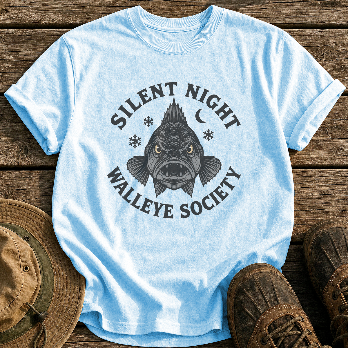 Silent Night Walleye Society tee - Chambray - front