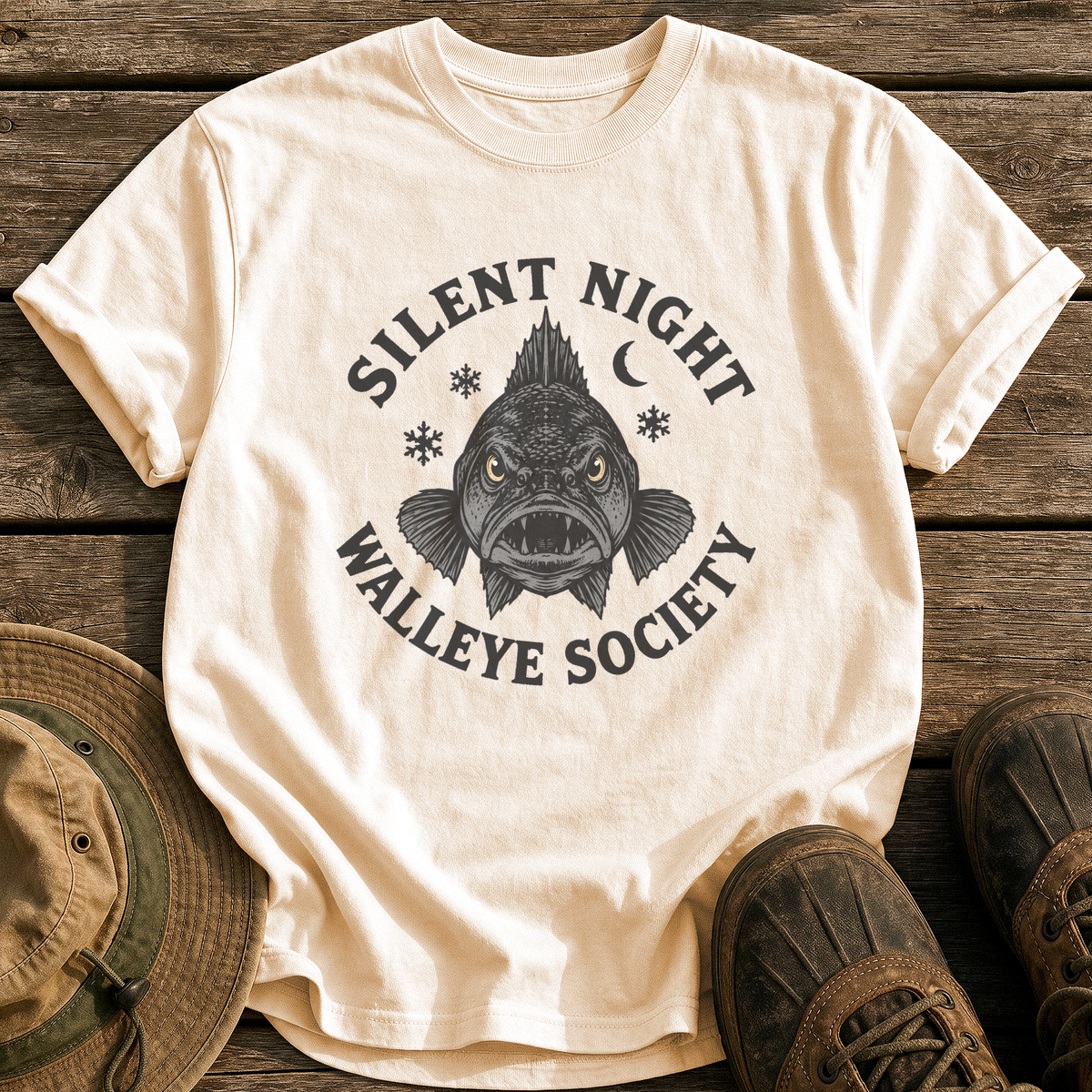Silent Night Walleye Society tee - Ivory - front