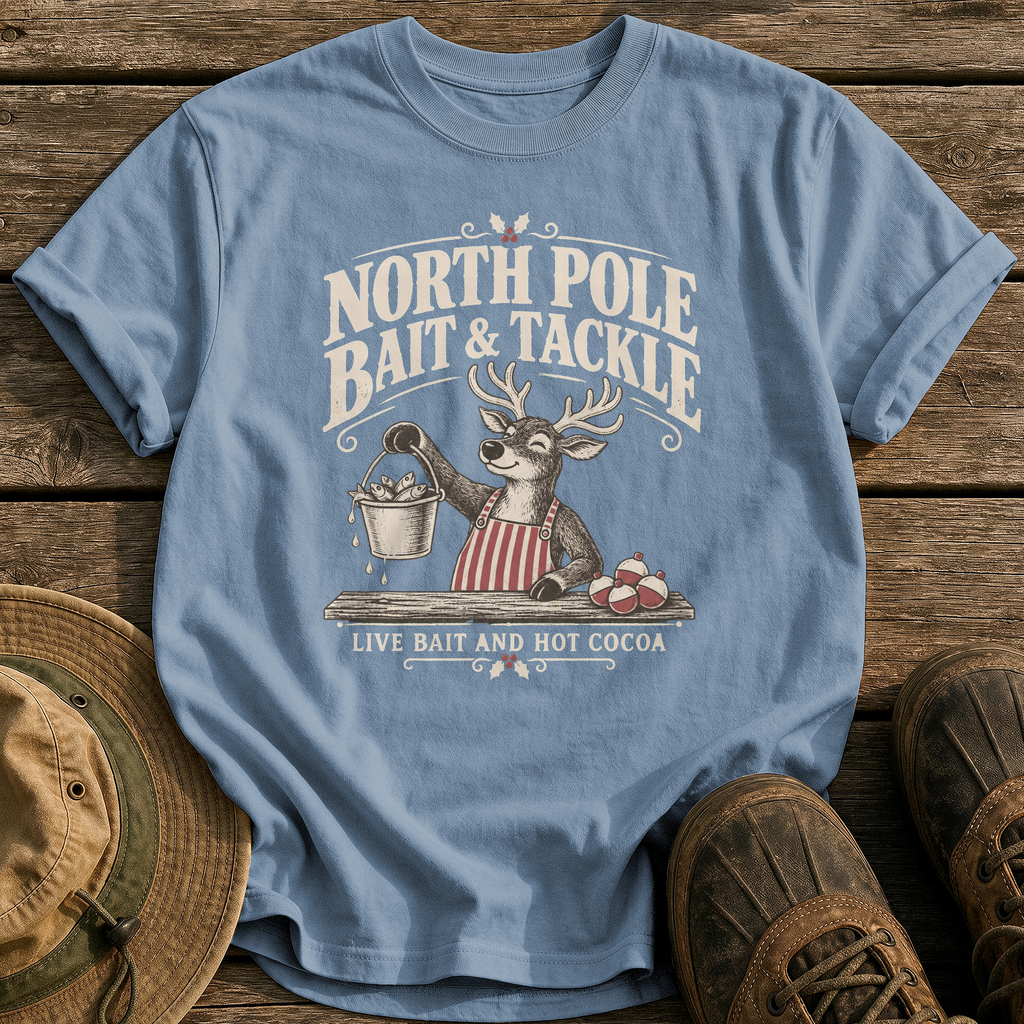 North Pole Bait & Tackle tee - Blue Jean - front