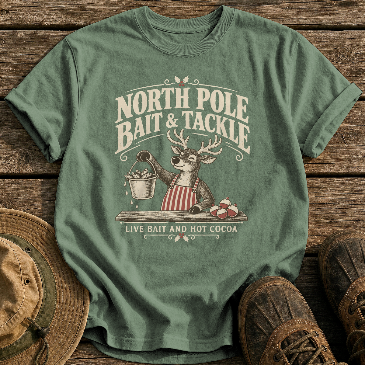 North Pole Bait & Tackle tee - Moss - front