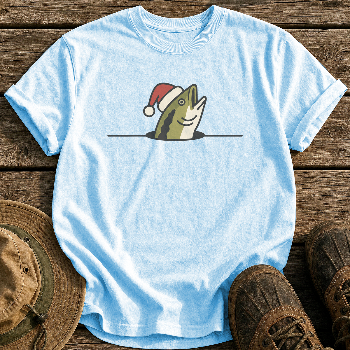 Santa Hat Bass tee - Chambray - front