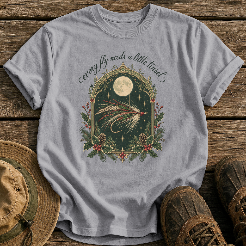 Every Fly Needs Tinsel tee - Grey - front