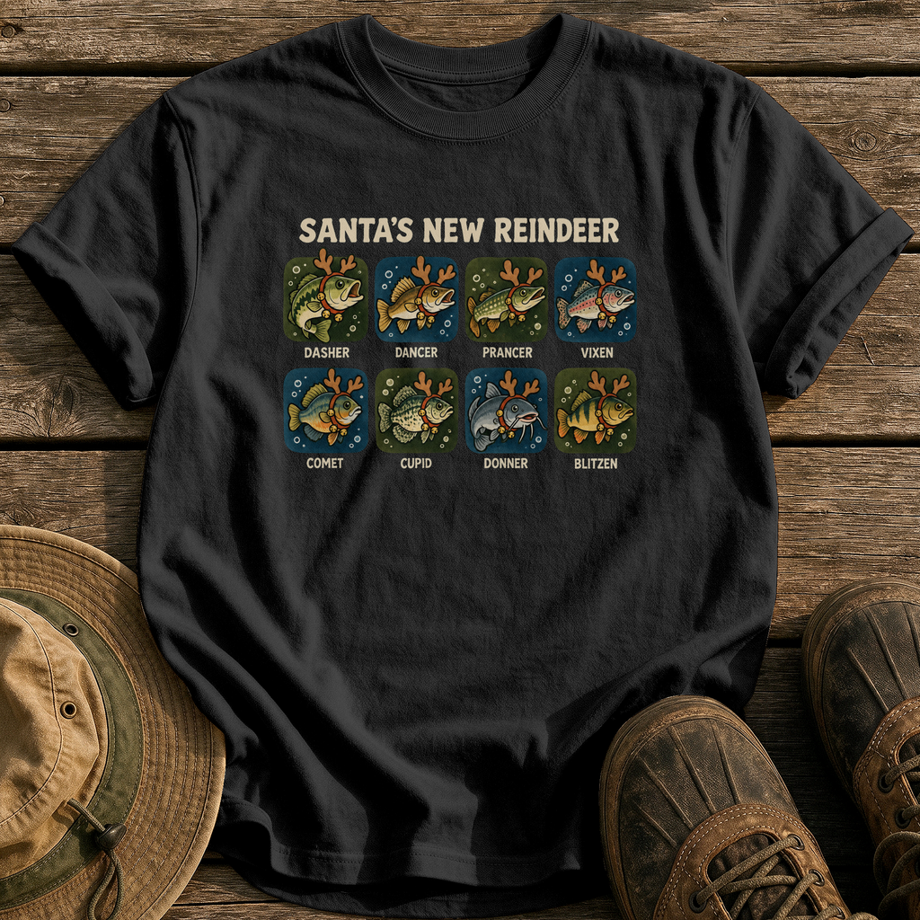 Santa's New Reindeer tee - Black - front