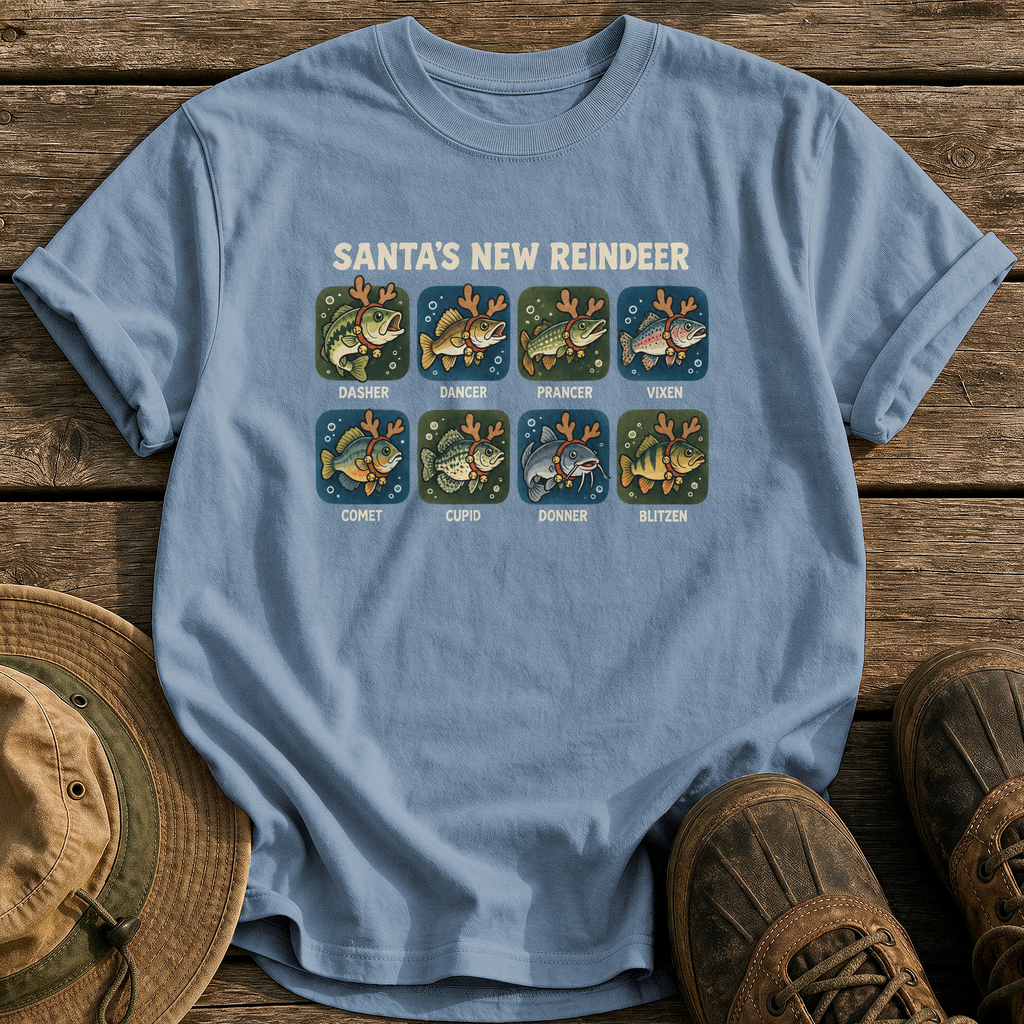 Santa's New Reindeer tee - Blue Jean - front