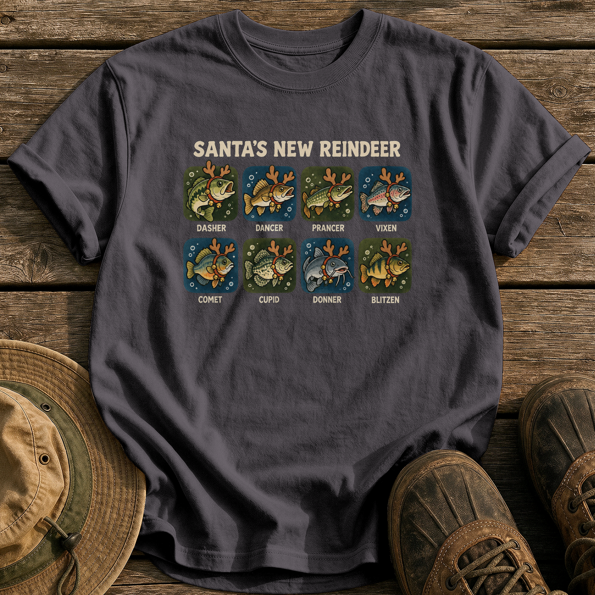 Santa's New Reindeer tee - Graphite - front