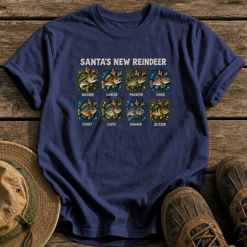 Santa's New Reindeer tee - True Navy - front