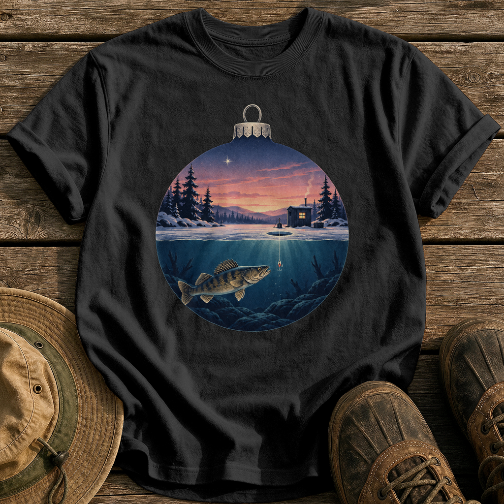 Ice Fishing Ornament tee - Black - front