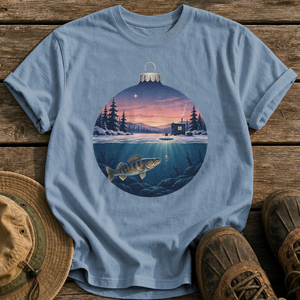 Ice Fishing Ornament tee - Blue Jean - front