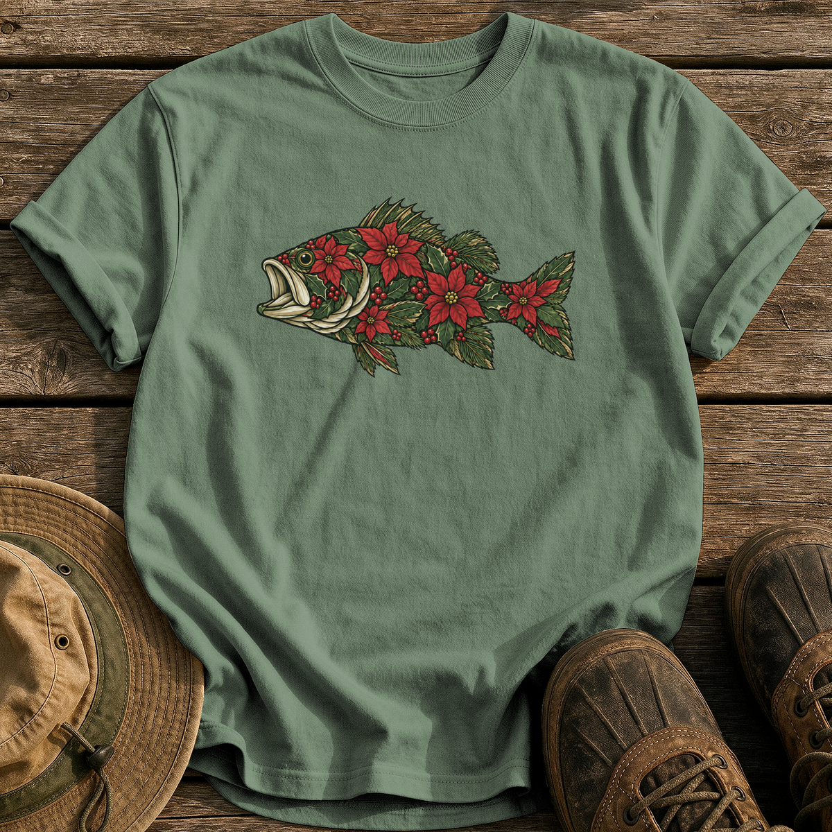 Poinsettia Bass tee - Moss - front