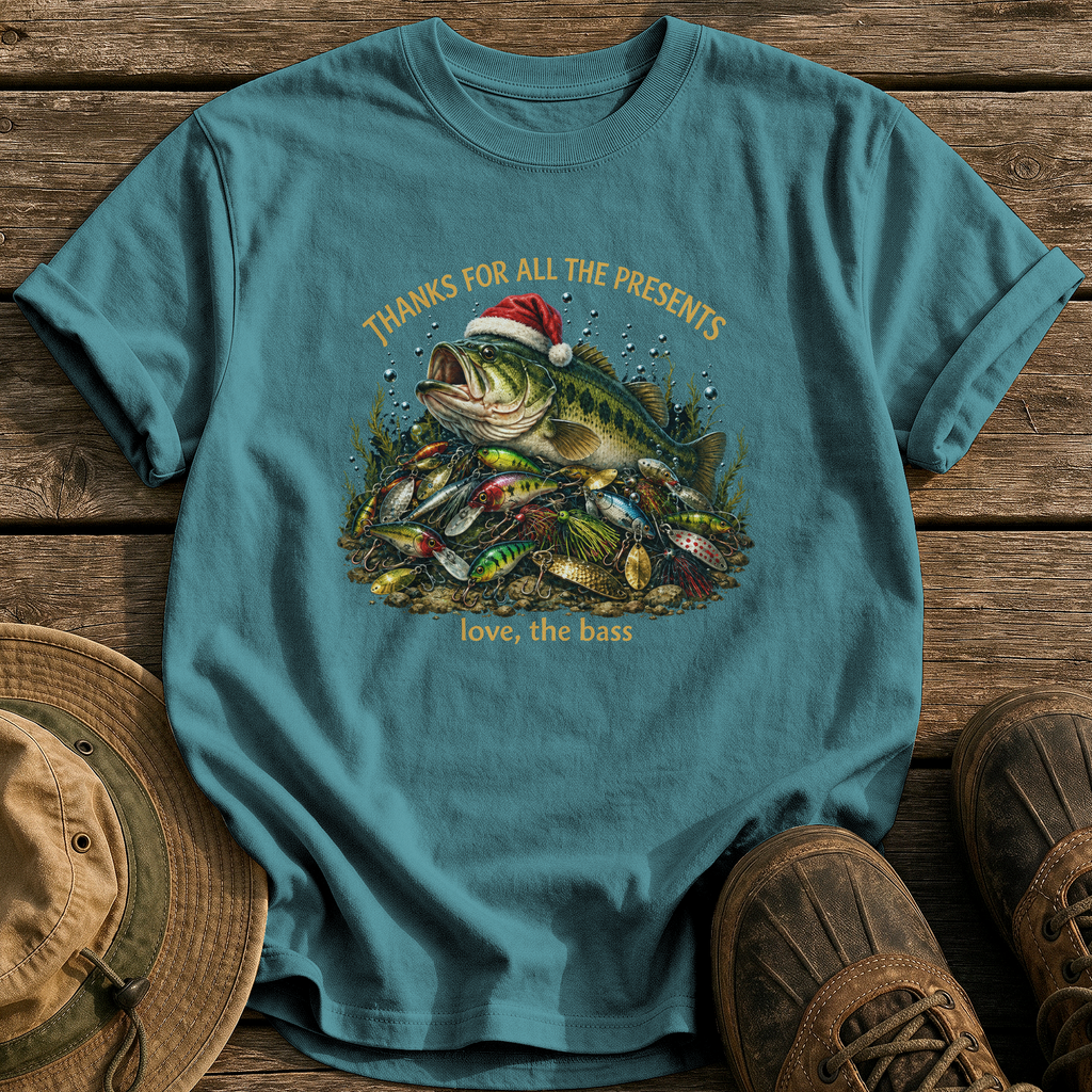 Thanks For The Presents tee - Blue Spruce - front