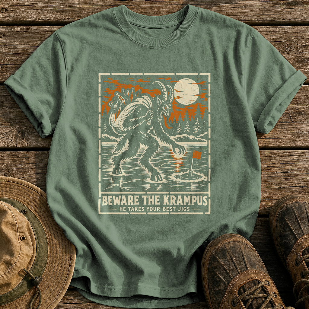 Beware The Krampus tee - Moss - front