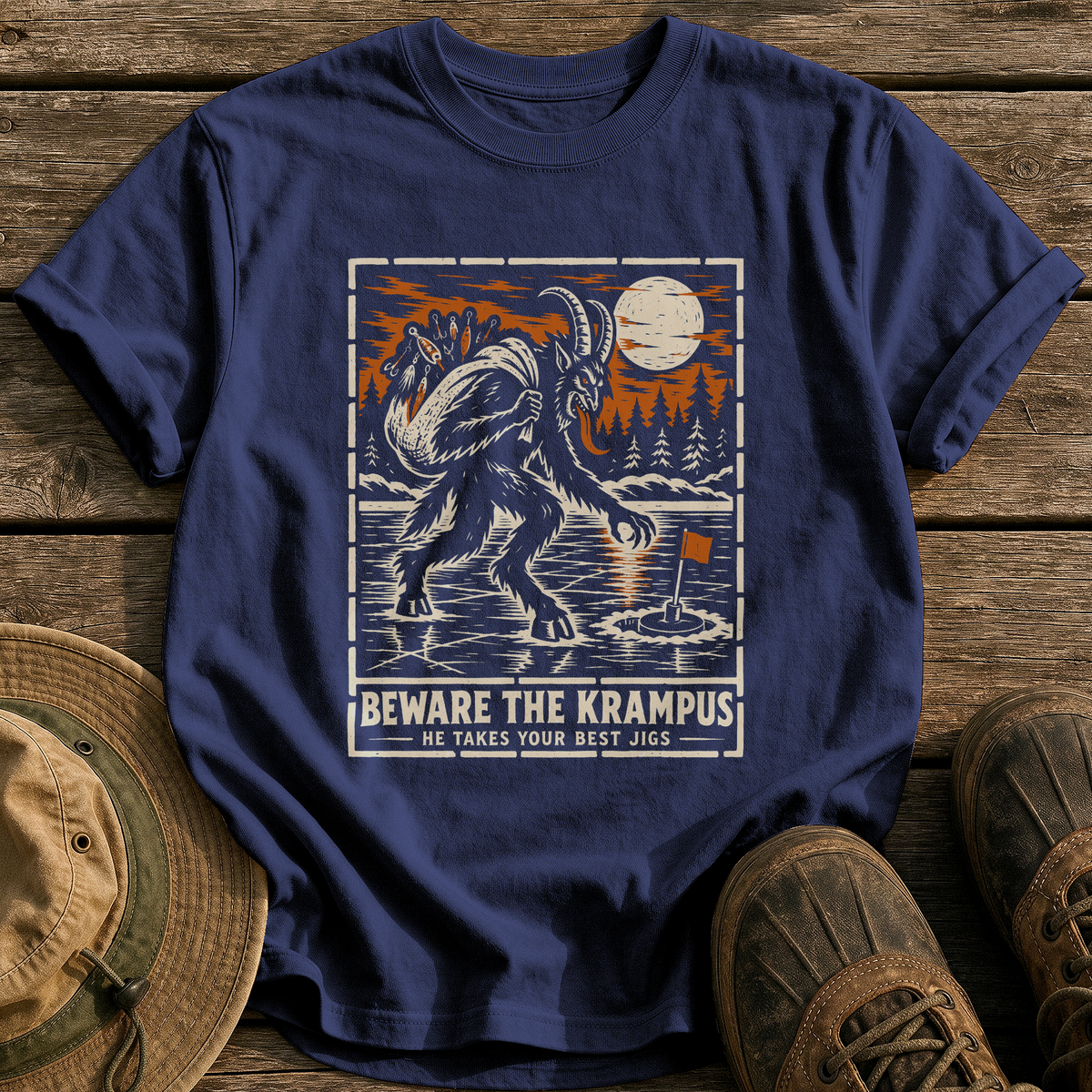 Beware The Krampus tee - True Navy - front