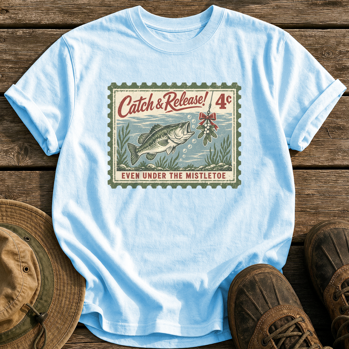 Catch & Release Mistletoe tee - Chambray - front