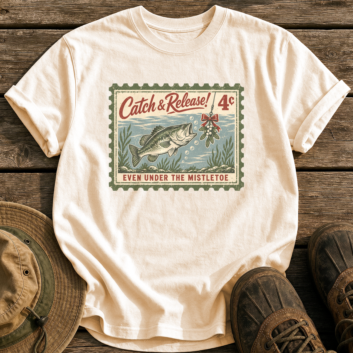 Catch & Release Mistletoe tee - Ivory - front