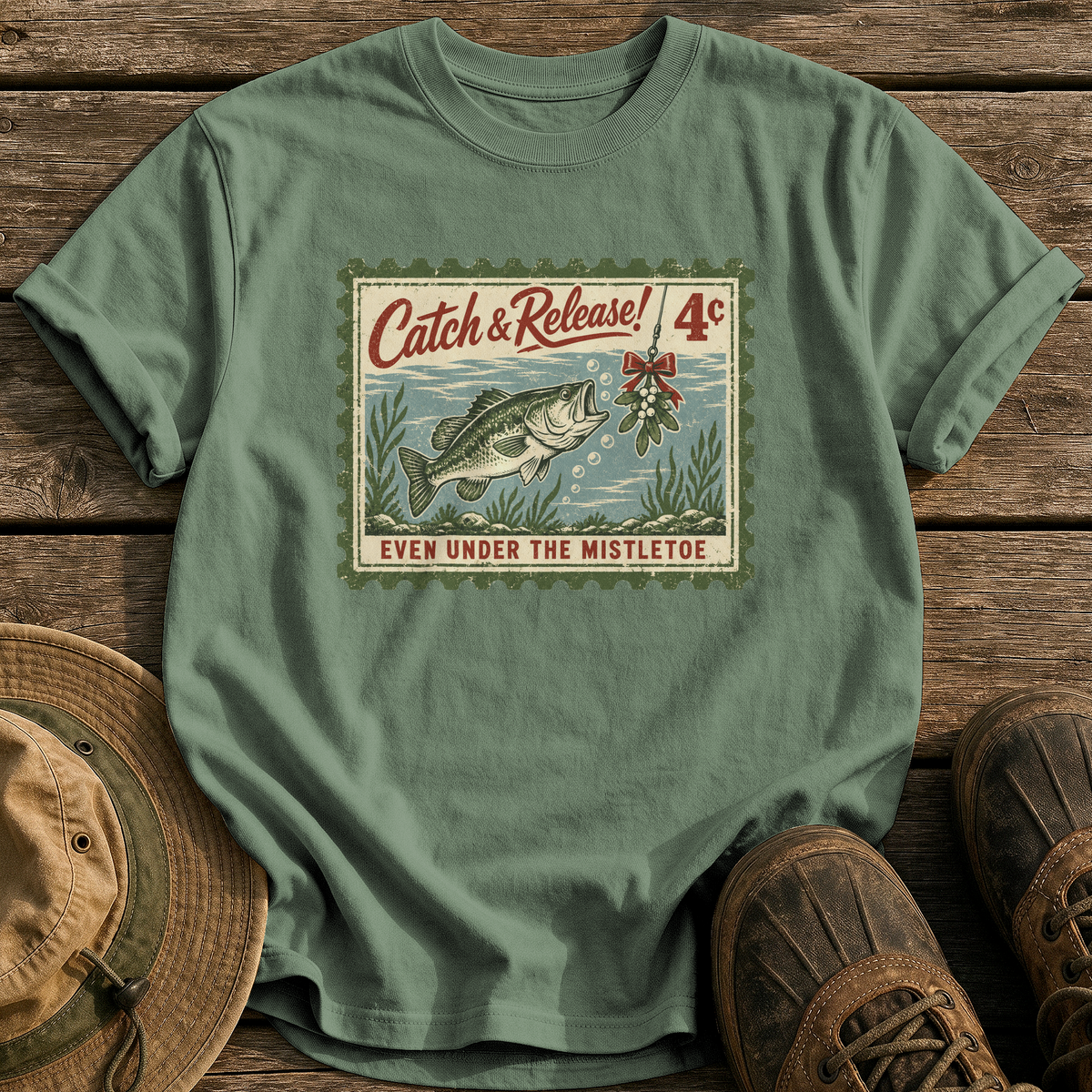 Catch & Release Mistletoe tee - Moss - front