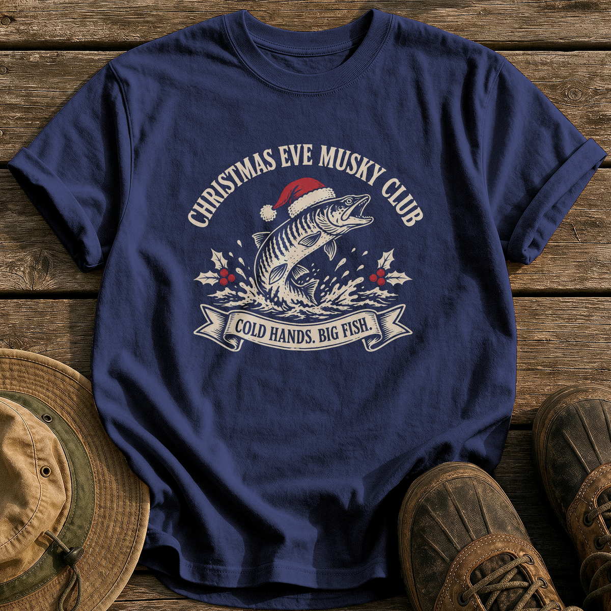 Christmas Eve Musky Club tee - True Navy - front