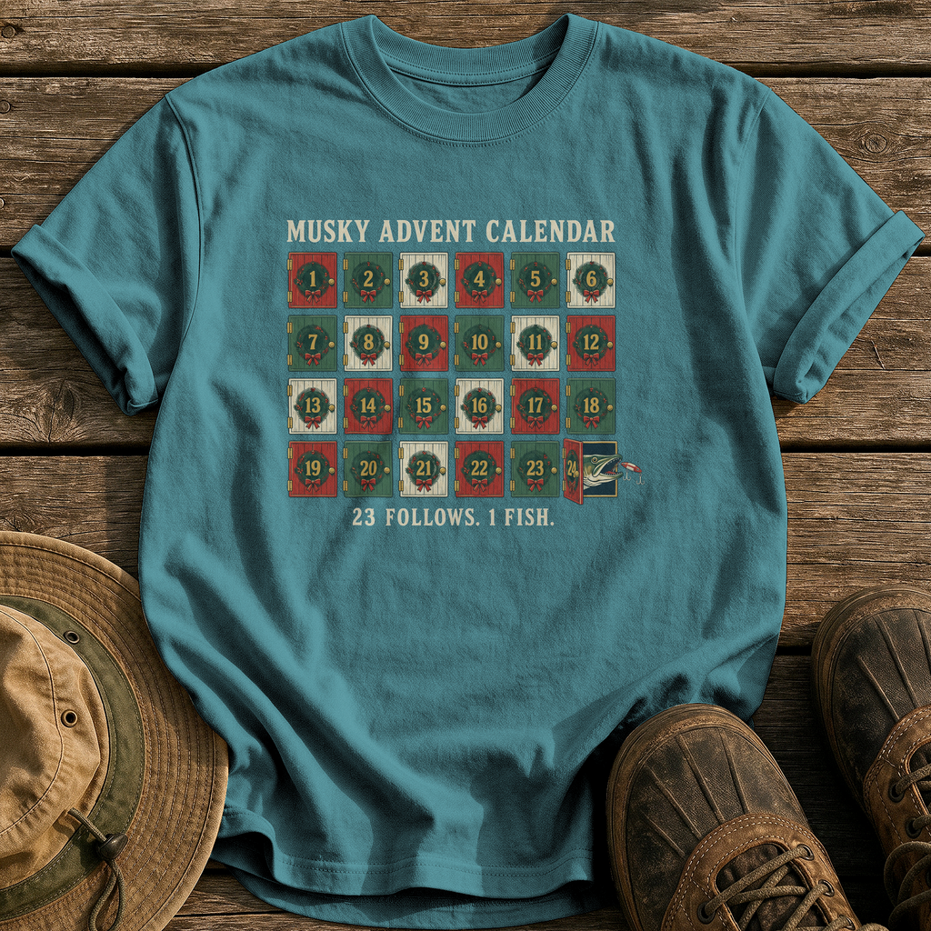 Musky Advent Calendar tee - Blue Spruce - front